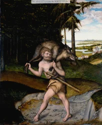 Herakles i dzik erymancki z prac Herkulesa