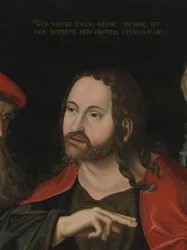 Chrystus i kobieta przyłapana na cudzołóstwie, fragment, ok. 1700 r. (olej na drewnie)