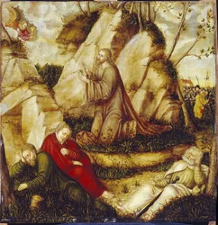 Agonia w Ogrodzie Oliwnym (Agonia w Ogrodzie). Obraz Lucasa Cranacha Starszego (1472-1553), olej na drewnie. sztuka niemiecka