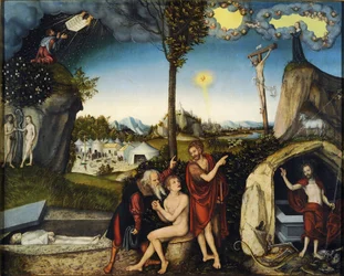 La loi et la grace - Prawo i łaska - Cranach, Lucas, Starszy (1472-1553) - 1529 - Tempera na desce - 72x88,5 - Galeria Narodowa, Praga