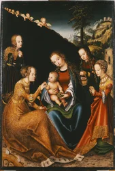 Mistyczne zaślubiny św. Katarzyny Aleksandryjskiej ze św. Dorothee, św. Małgorzatą i św. Barbarą - Mistyczne zaślubiny św. Katarzyny Aleksandryjskiej ze św. Olej włączony