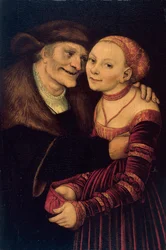 Le couple mal assorti - Nierówna para - Cranach, Lucas, starszy (1472-1553) - 1517 - Olej na drewnie - 27,3x18 - Museu Nacional d