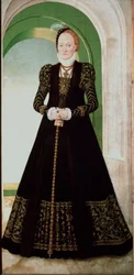 Portret Anny Duńskiej (1532-1585) Żona księcia elektora Saksonii Augusta (1526-1586) Obraz Lucasa Cranacha Młodego (1515-1586) 1565 nd. 215x104 cm Wiedeńskie Muzeum Historii Sztuki