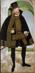 Portret elektora Księcia Augusta I saksońskiego zwanego Pobożnym (1526-1586)”” Obraz Lucasa Cranacha Młodego (1515-1586) 1565 nd. 215x104 cm Wiedeńskie Muzeum Historii Sztuki