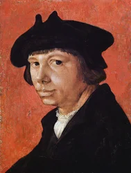Autoportret - Peinture de Lucas van Leyden (1489/94-1533) (Lucas de Leyde, Lucas Huighensz ou Lucas Jacobsz)- 1525-1526 - Olej na desce - 28,9x21,4 cm - Herzog Anton Ulrich Museum, Brunszwik