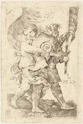Dwóch chłopców z kaskiem i sztandarem, 1527.