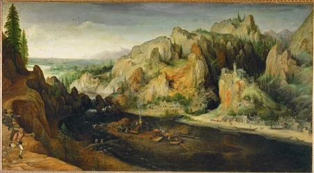 Pejzaż górski z rabusiami i wielkim piecem, około 1558 (obraz na płótnie)