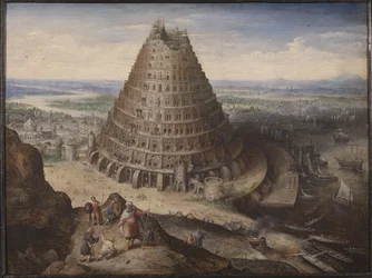 Wieża Babel (olej na panelu)