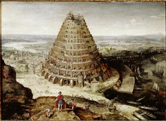 Wieża Babel (olej na panelu)
