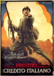 Włoski plakat propagandowy z I wojny światowej reklamujący obligacje wojenne