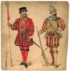 Beefeater i żołnierz hiszpański, XIX wiek.