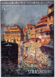 Widok Strasburga z kanałem Petite France (Ren) - plakat reklamowy Kolei Alzacji i Lotaryngii, początek XX wieku