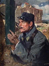Francuski żołnierz używający peryskopu