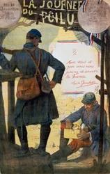 Dwóch francuskich żołnierzy przegląda paczki wysłane z domu.