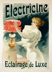 Reprodukcja plakatu reklamującego luksusowe oświetlenie „Electricine“