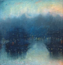 Konstantynopol (Wieczór w porcie) (pastel na papierze)