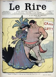 Na uczcie Neuilly: opieka - kobieta ubrana elegancko rozmawia z zapaśnikiem rysunkowym Luciena Marie Francois Metivet (1863-1930) - śmiech z 8 czerwca