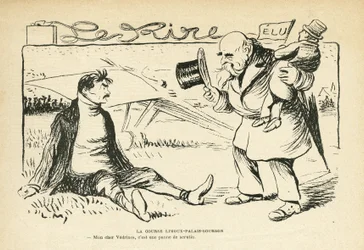 Ilustracja w Le Rire, 30.03.12 - Wyścig Limoux-Palais-Bourbon - Wybory, Lotnictwo - Vedrines Jules (1881-1919) (rycina)