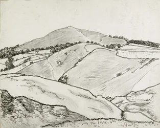 Cefn Bryn, 1933 (czarna kreda i olejny wash na płótnie ułożonym na płycie)