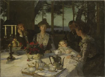 Rozmowa w zmierzchu — Rozmowa w zmierzchu — Simon Lucien (1861-1945). Olej na płótnie. Rozmiar: 140x190cm. Muzeum Narodowe w Sztokholmie
