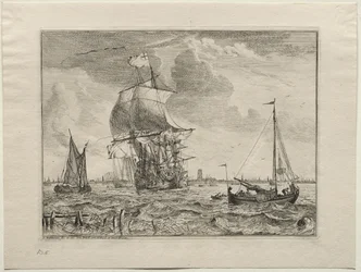 Scena morska z Amsterdamem w oddali