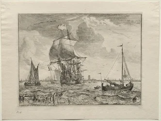 Scena morska z Amsterdamem w oddali, 1701.