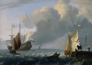 Holenderska fregata i inne statki u wybrzeży, ok. 1690 (olej na panelu dębowym)