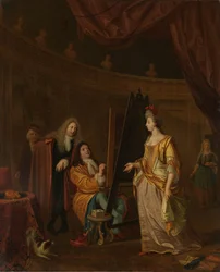 Artysta w swojej pracowni, malujący portret damy