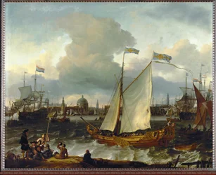 Port w Amsterdamie, Holandia (olej na płótnie)
