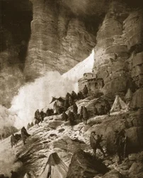 Wojna alpejska Włoch z Austrią: msza odprawiana na zboczu góry, z „The Illustrated War News”, 21 czerwca 1916 (lito)
