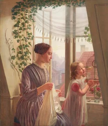 Wnętrze z matką i córką przy oknie, 1853 r.