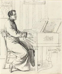 Grimm, Ludwig Emil   niemiecki, 1790 - 1863  Szwagier artysty, Ludwig Hassenpflug, Przygotowanie do gry na pianinie, 1826 (pióro i czarny tusz na graficie na papierze tkanym)