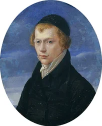 Pół portret rudowłosego dżentelmena w płóciennym czepku
