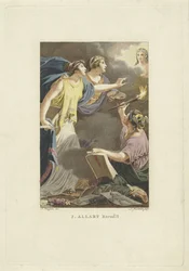 Alegoryczne przedstawienie za pomocą rysunku, pisma i malarstwa Strona tytułowa dla: M. Stuart, Człowiek, jaki pojawia się na znanym globie, 1802