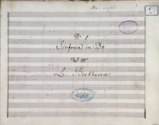 Pierwsza strona nuty do Symfonii nr 1 en C-dur op. 21, autorstwa Ludwiga van Beethovena
