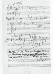 Ostatnia strona z nutami niemieckiego kompozytora Ludwiga van Beethovena (1770-1827)