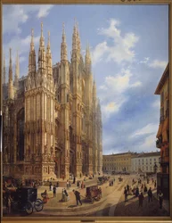 Katedra (Duomo) w Mediolanie (Włochy). Obraz Luigi Premazzi (1814-1891), olej na płótnie