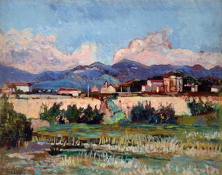 Domy i ogrody w Ardenzie, Ulvi Liegi (1858-1939), olej na płycie, 27x34 cm