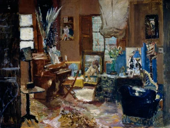 Wnętrze salonu, Obraz Ulvi Liege (1858 lub 1860-1939), Olej na płótnie, 45,5x60 cm