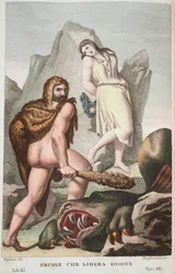 Herkules ratuje Hesione lub Ercole che Libera Enione, Księga XI, ilustracja z Metamorfoz Owidiusza, Florencja, 1832 (rycina ręcznie kolorowana)