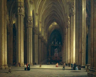 Wnętrze katedry w Mediolanie (Milano Duomo), autorstwa Luigi Bisi (1814-1886)