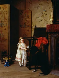 Śniadanie dla dwojga, Luigi Crosio (1835-1915), olej na desce, 42x32 cm