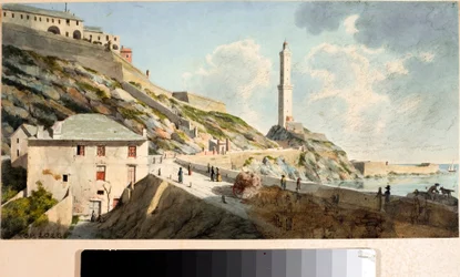 Lanterna, latarnia morska miasta Genua (Akwarela, ok. 1825)