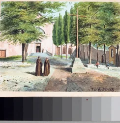 Widok kościoła kapucynów w Genui (rysunek i akwarela, ok. 1825)