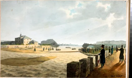 Widok na most Pila w Genui (akwarela, ok. 1825)