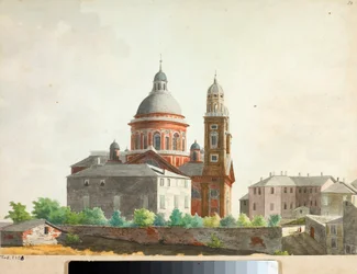 Widok na bazylikę Santa Maria Assunta di Carignano w Genui (akwarela