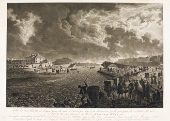 Widok na most Pila w Genui po zalaniu potoku Bisagno 26.10.1822 r. (Akwaforta, ok.1822)