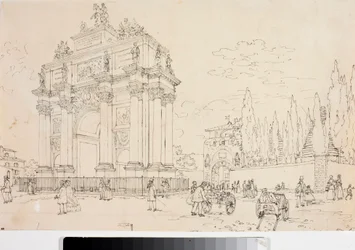 Widok łuku triumfalnego w Porta san Gallo, Florencja (Rysunek, ok. 1825)