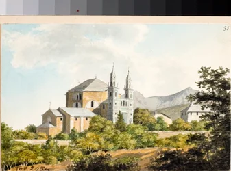 Widok na kościół ss Nazariusza i Celsusa w Arenzano, Genua (Akwarela, ok. 1825)