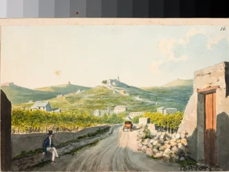 Widok na sanktuarium Nostra Signora del Monte, Genua (Akwarela, ok. 1825)